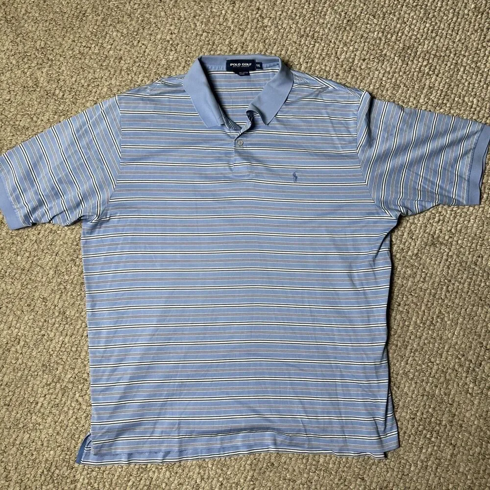 Ralph Lauren Polo Golf Shirt Men’s XXL 100% Pima Cotton Blue Stripes